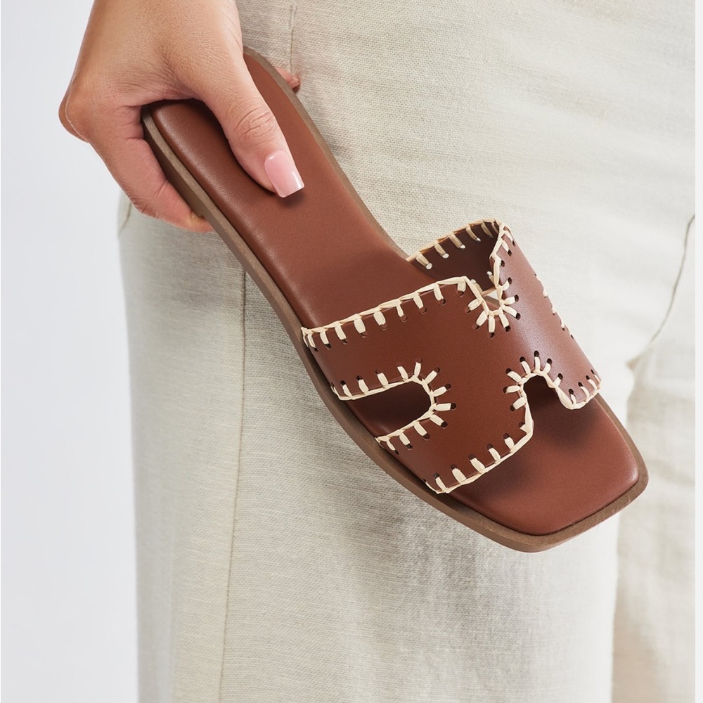 Soda Brown Sandals with Whipstitch Detail